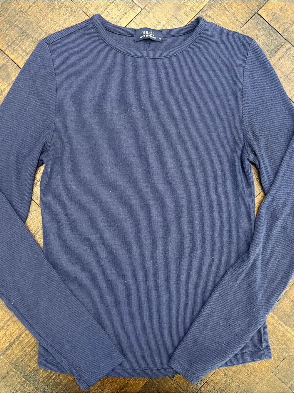 nuuds Navy Blue Ribbed Long Sleeve Top
